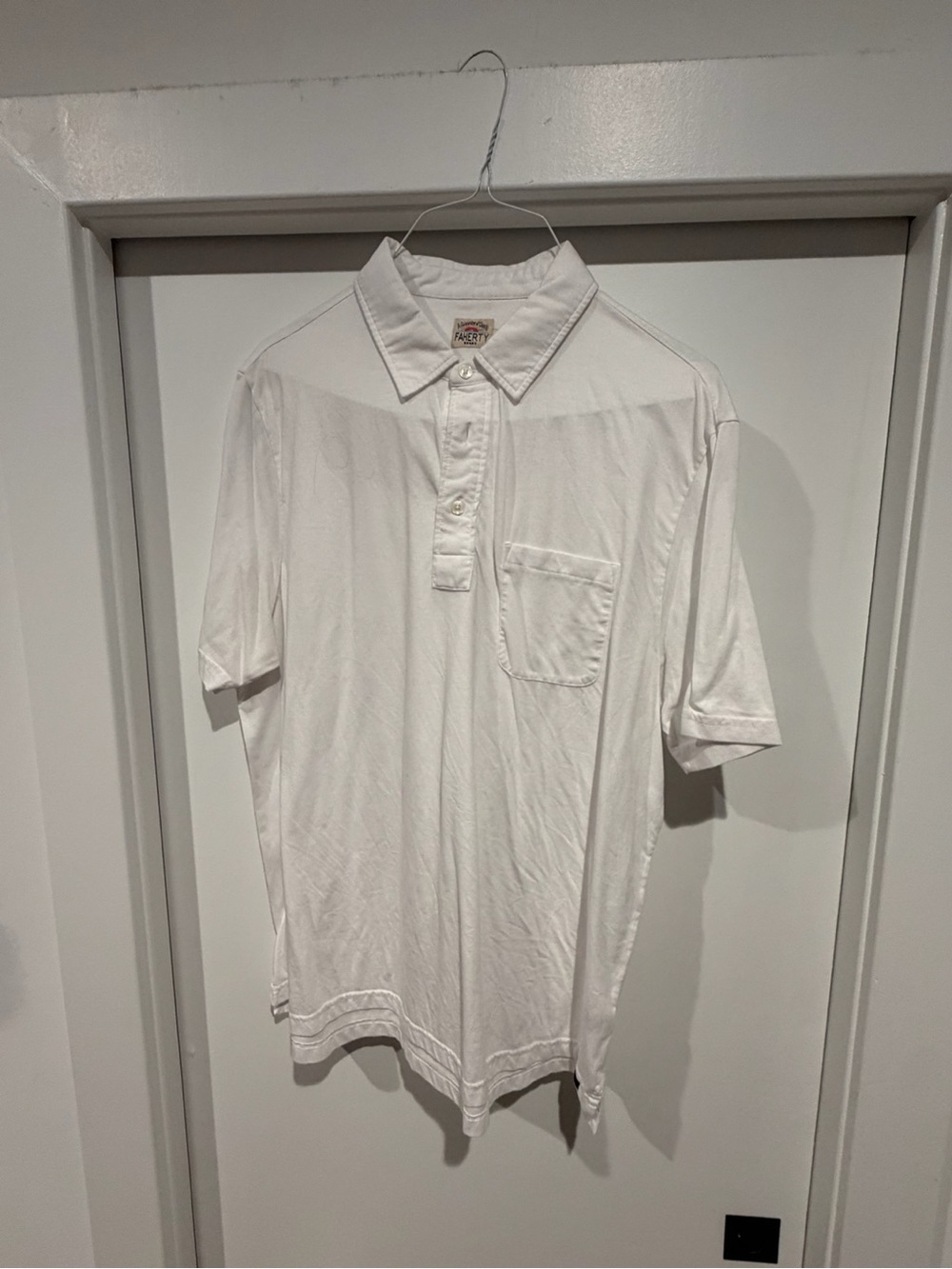Faherty White Short-Sleeve Polo with Chest Pocket